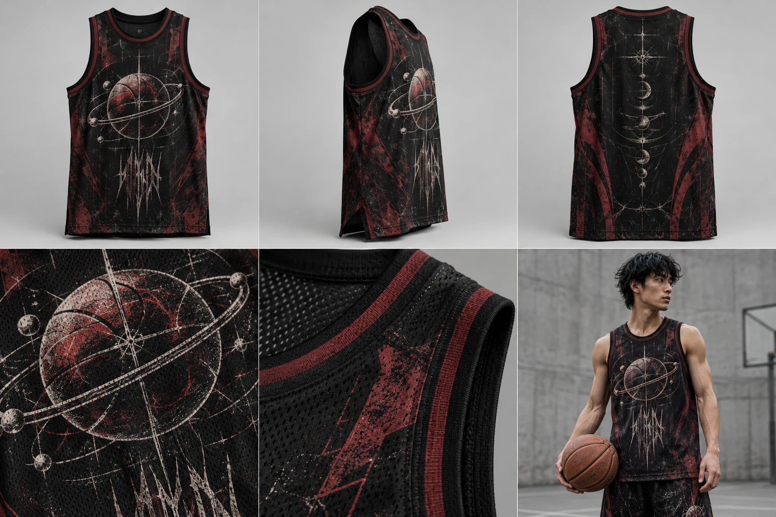 Concept fictif GAME DAY / TRAINING JERSEY — vue de face, noir / rouge.